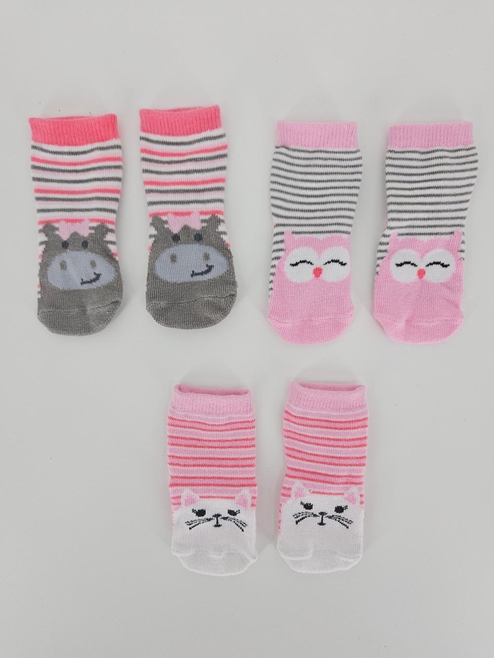5/$25 Baby Girls Animal Socks 3 Pairs Size 3 Months